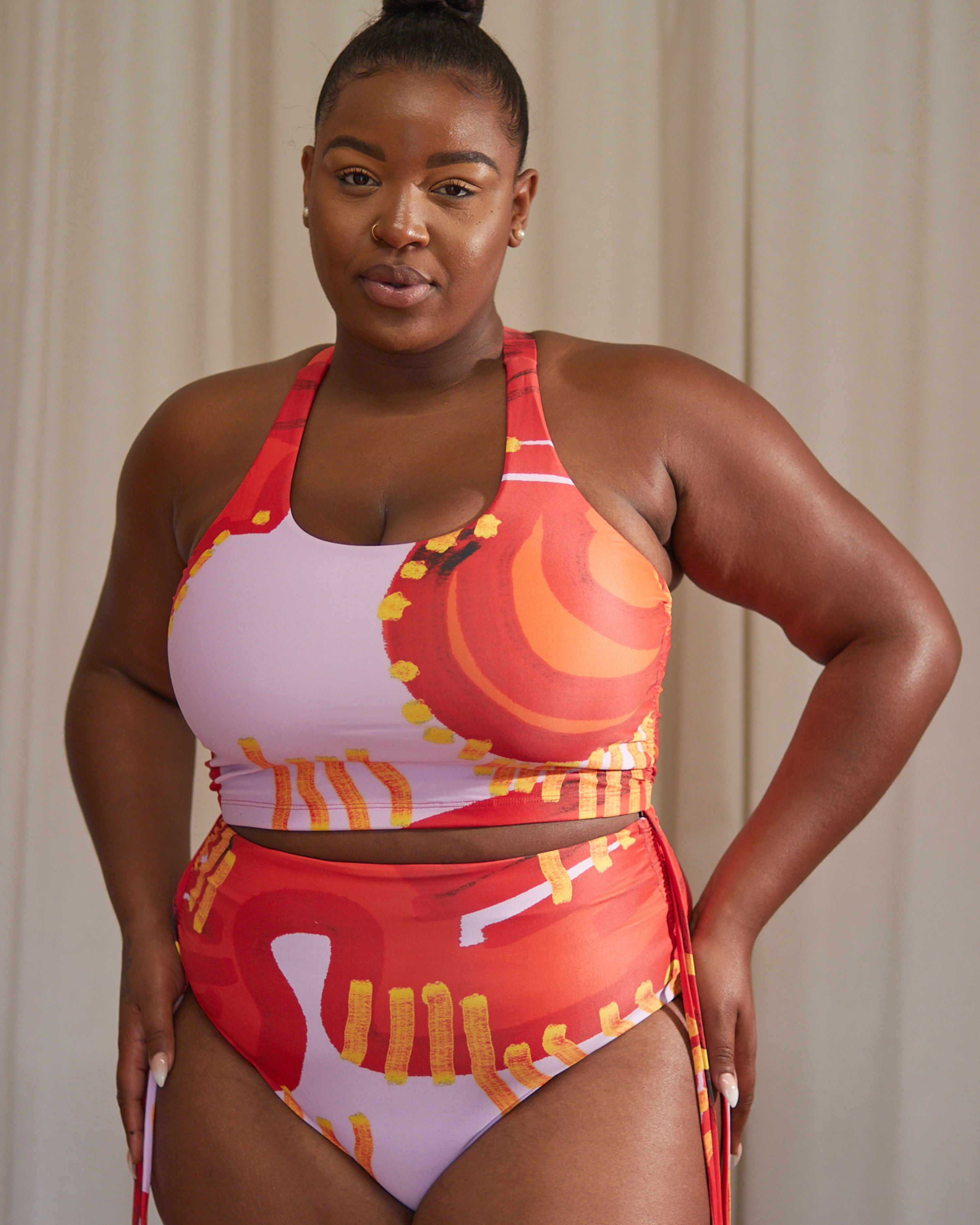 AVA RUCHED FULLER BUST BIKINI TOP - CARNIVAL PRINT