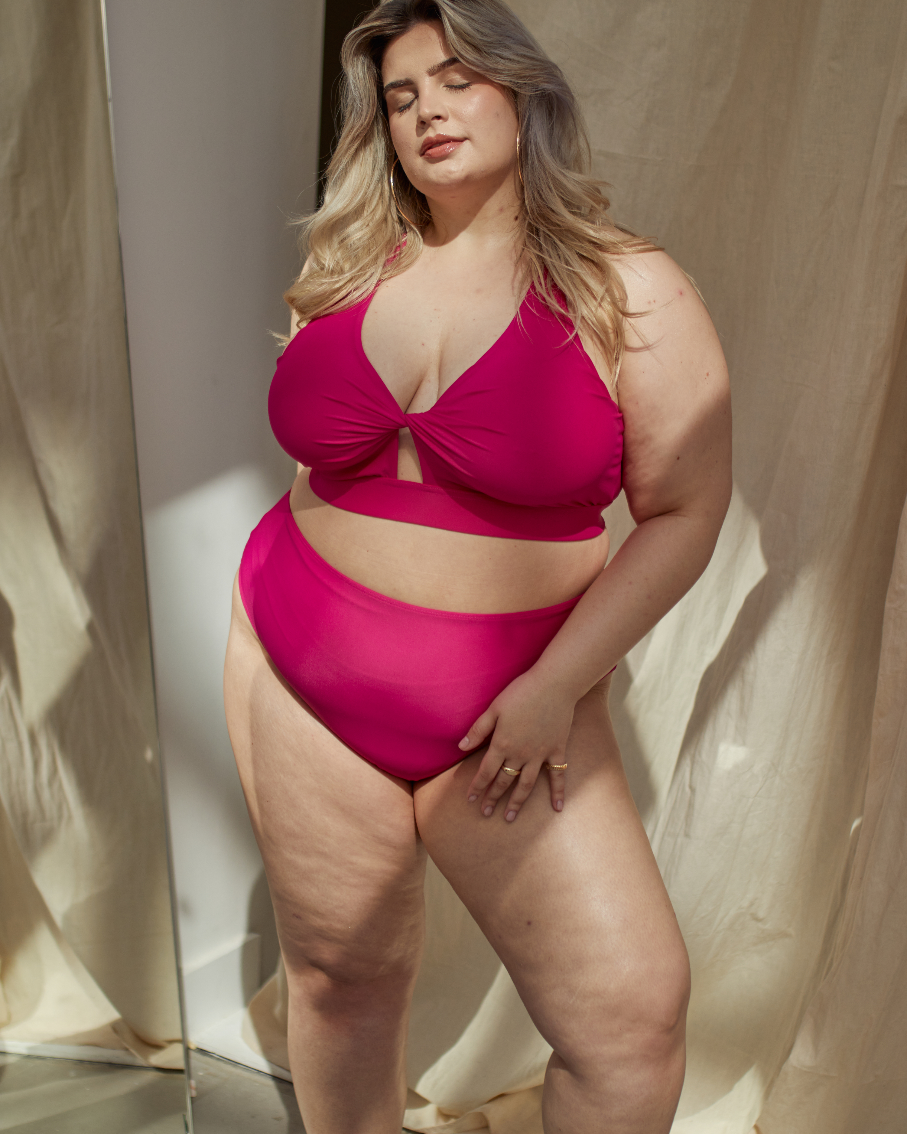 ROSA HIGH-WAISTED BIKINI BOTTOMS - FUCHSIA PINK
