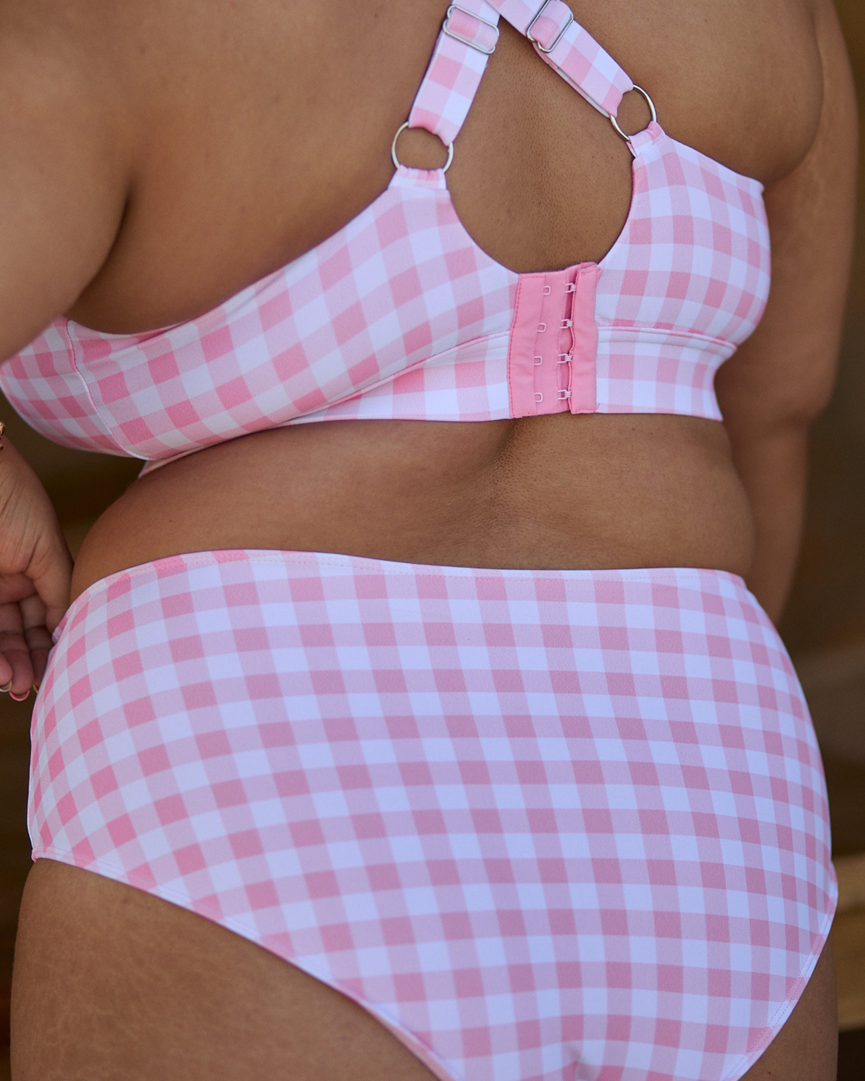 ROSA HIGH-WAISTED BIKINI BOTTOMS - PINK PALOMA GINGHAM