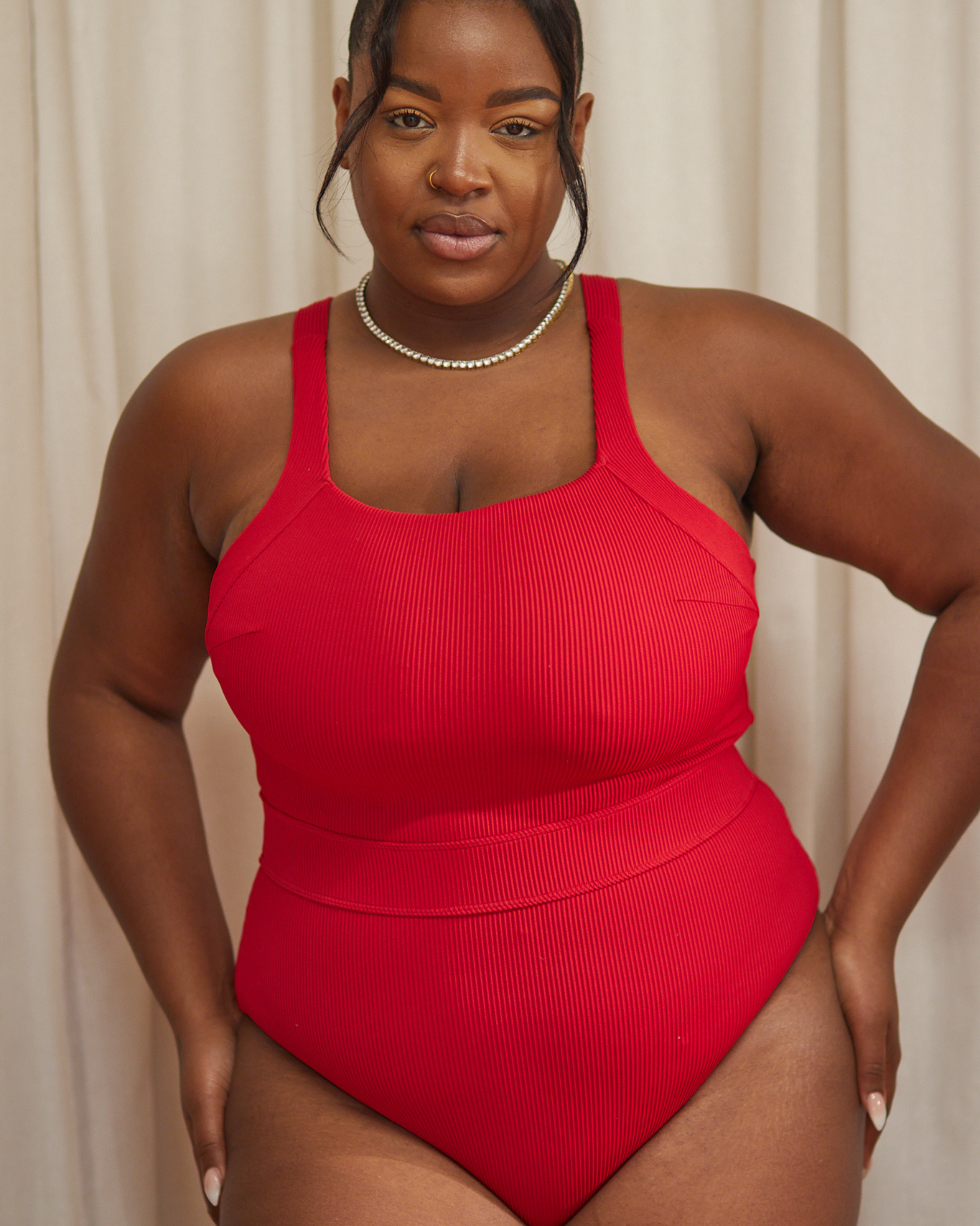 Jummai Ribbed Fuller Bust Swimsuit - Cherry Red