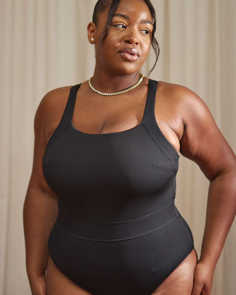 Jummai Ribbed Fuller Bust Swimsuit - Midnight Black