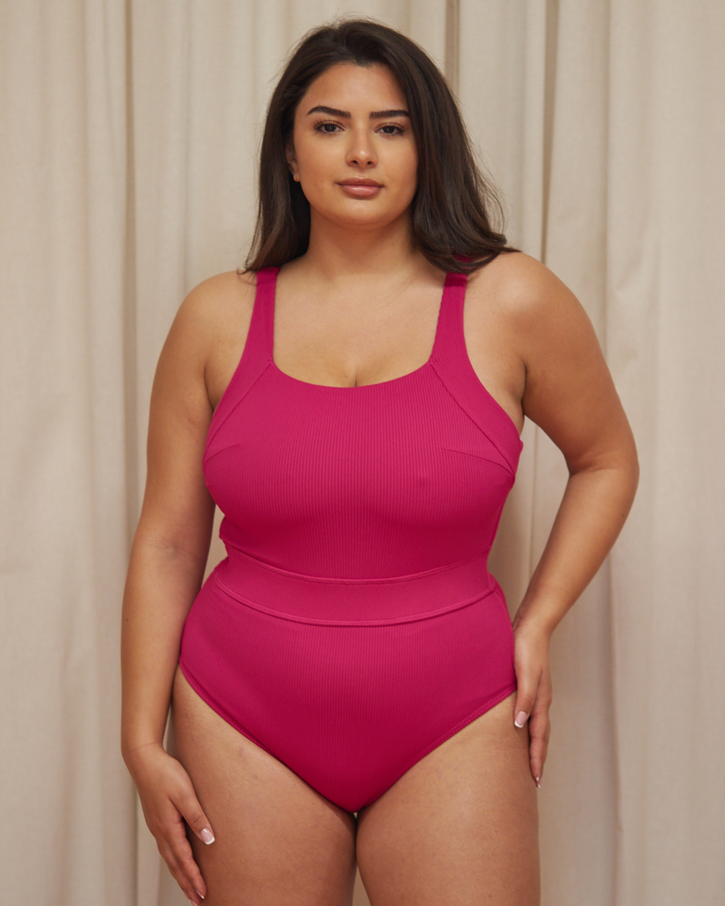 Jummai Ribbed Fuller Bust Swimsuit - Fuchsia Pink