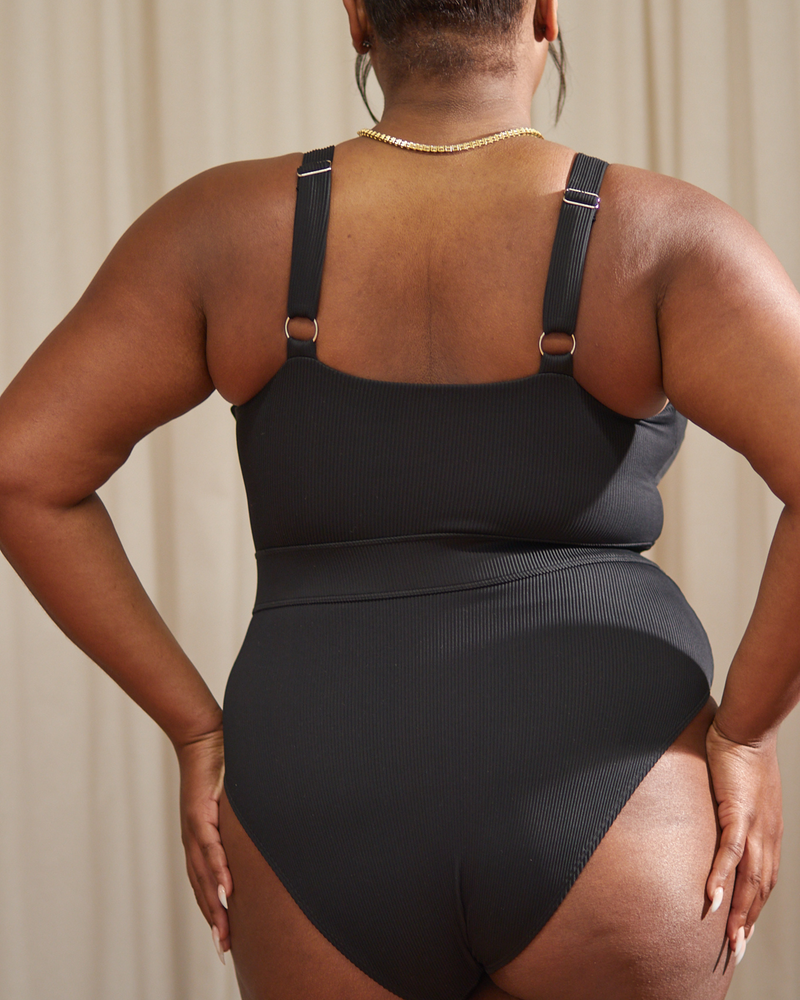 Jummai Ribbed Fuller Bust Swimsuit - Midnight Black
