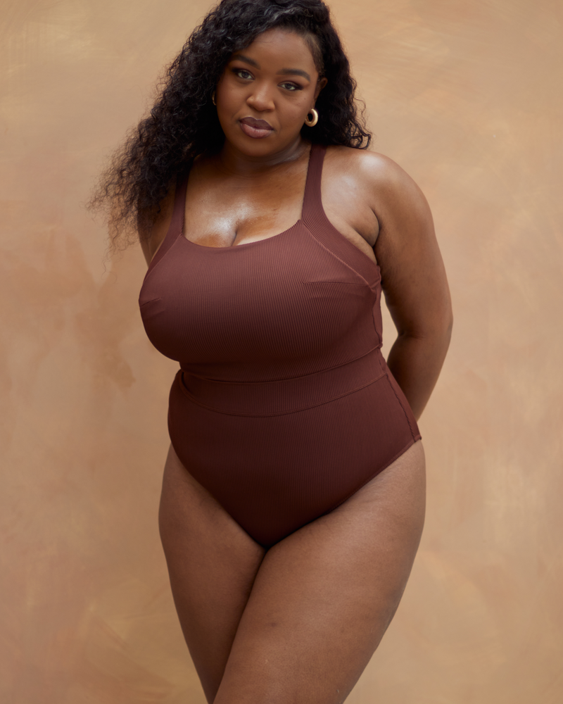 JUMMAI RIBBED FULLER BUST SWIMSUIT - ESPRESSO