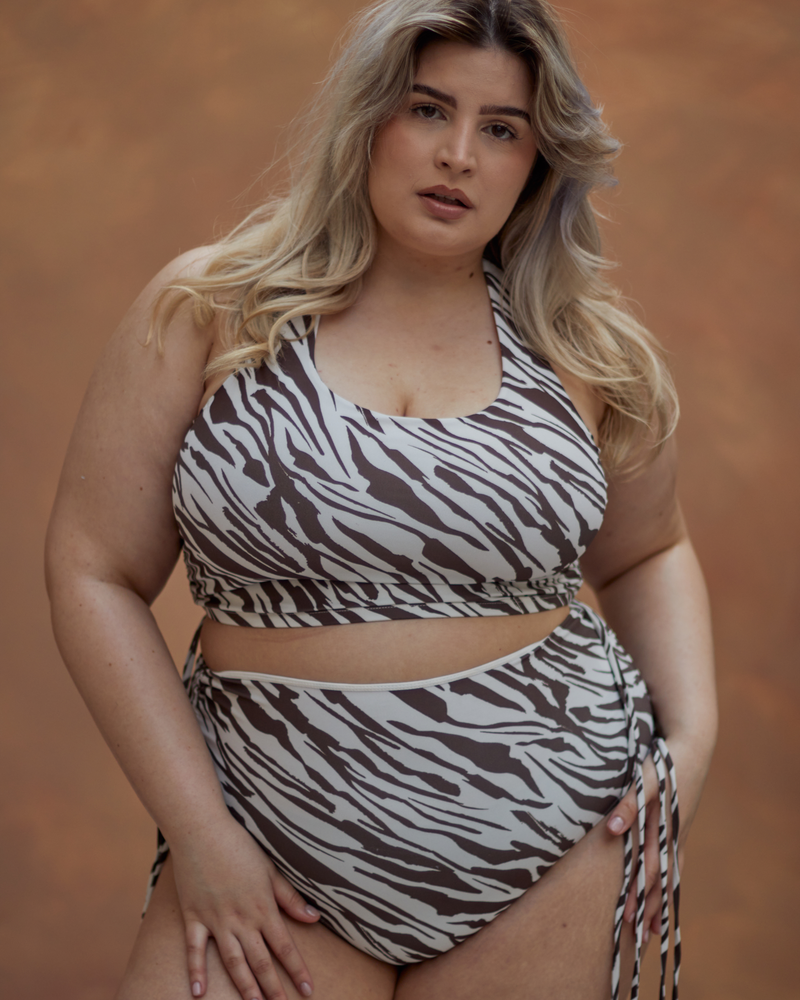 AVA RUCHED FULLER BUST BIKINI TOP - ESPRESSO ZEBRA PRINT