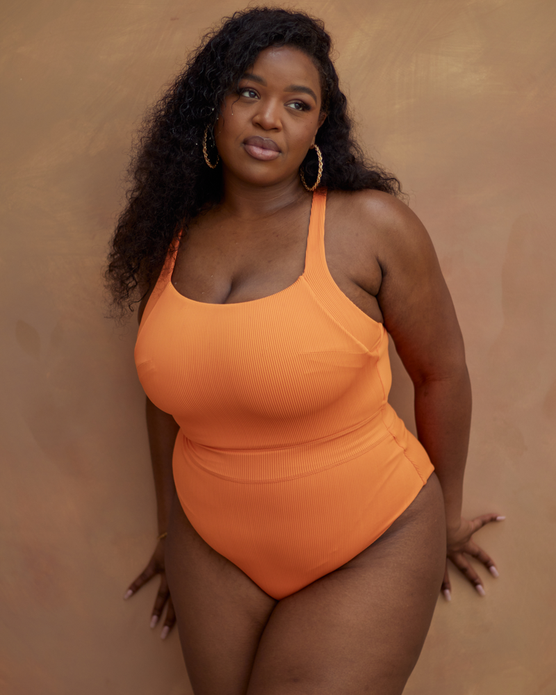 Jummai Ribbed Fuller Bust Swimsuit - Tangerine