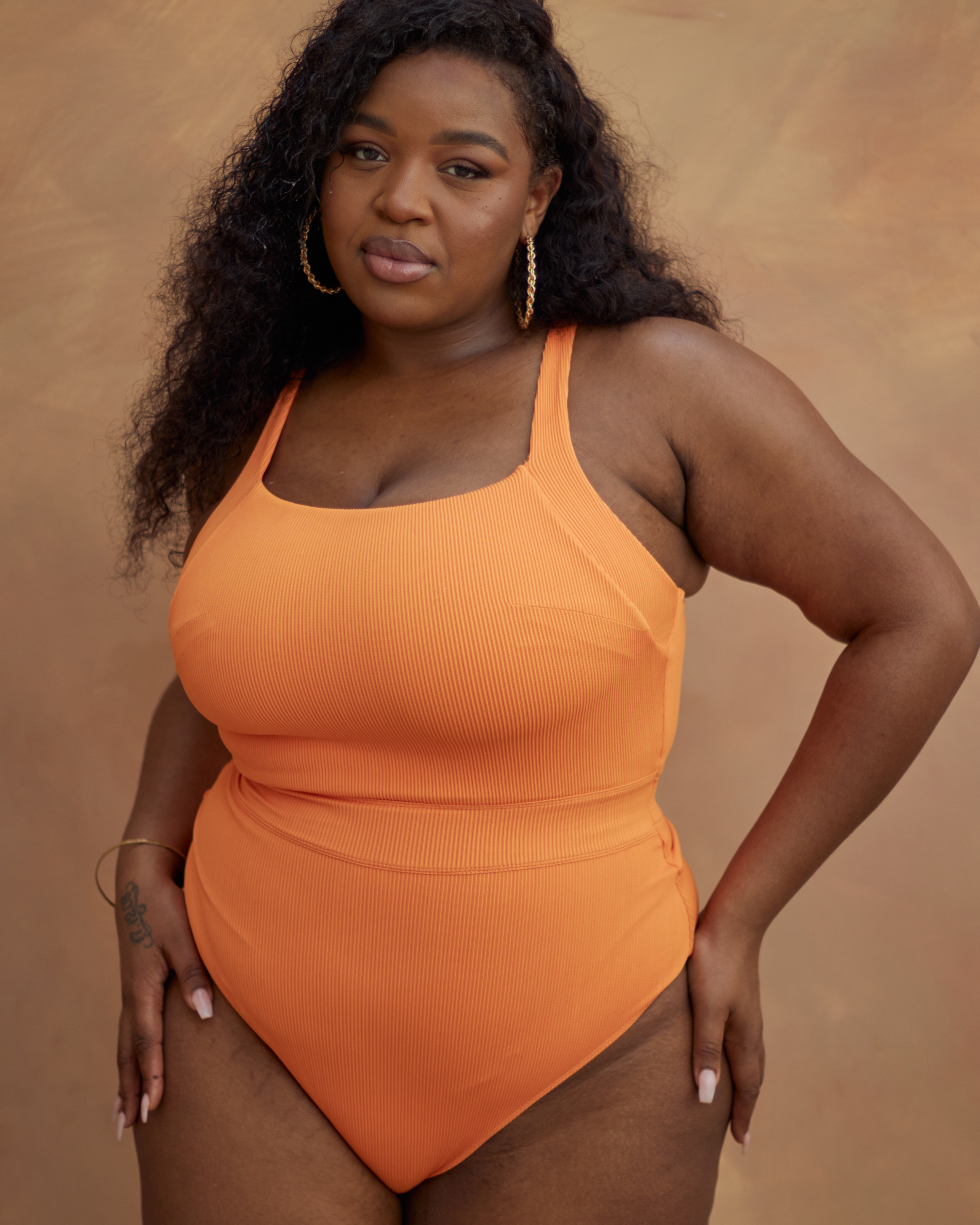 Jummai Ribbed Fuller Bust Swimsuit - Tangerine