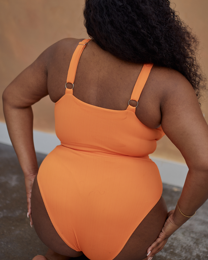 Jummai Ribbed Fuller Bust Swimsuit - Tangerine