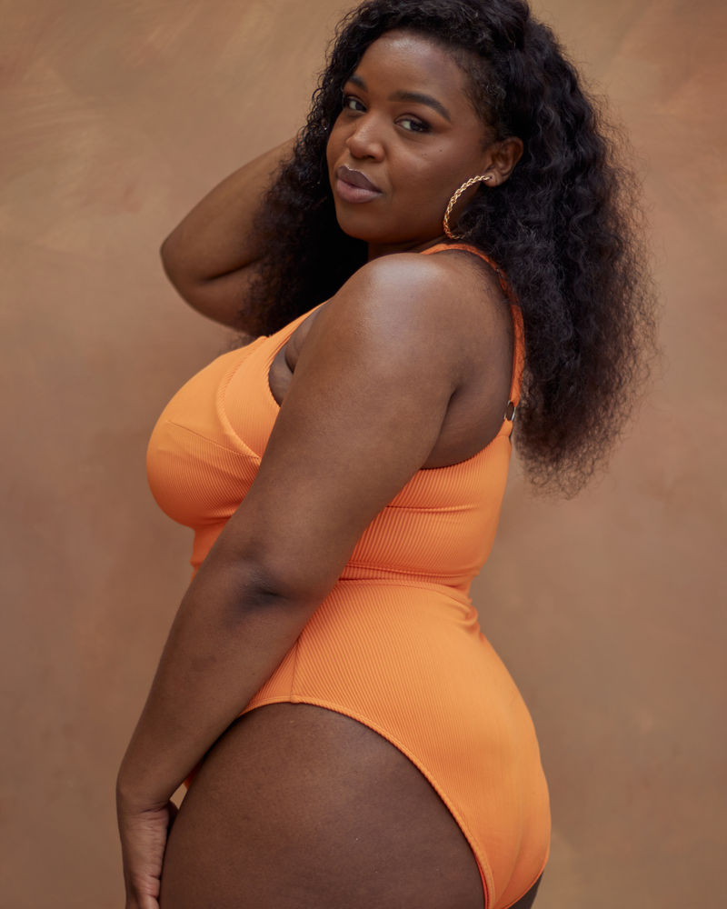 Jummai Ribbed Fuller Bust Swimsuit - Tangerine