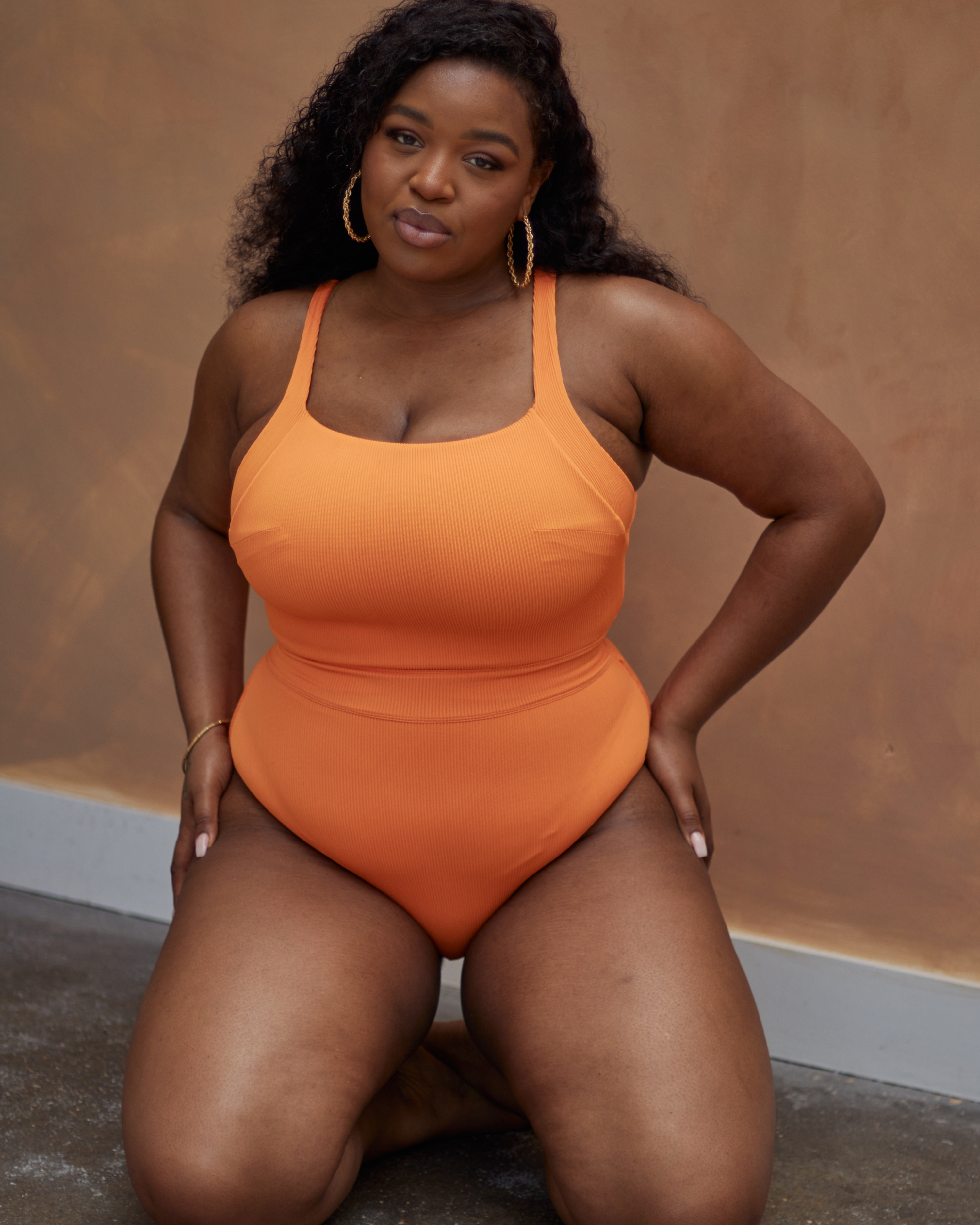 Jummai Ribbed Fuller Bust Swimsuit - Tangerine