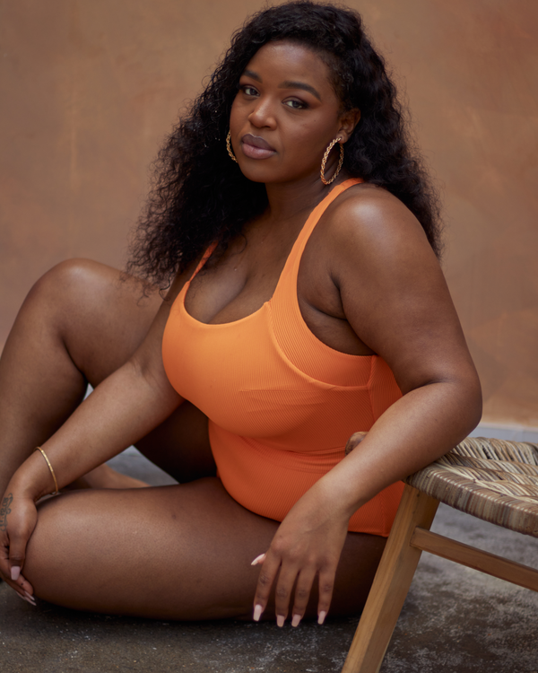 Jummai Ribbed Fuller Bust Swimsuit - Tangerine